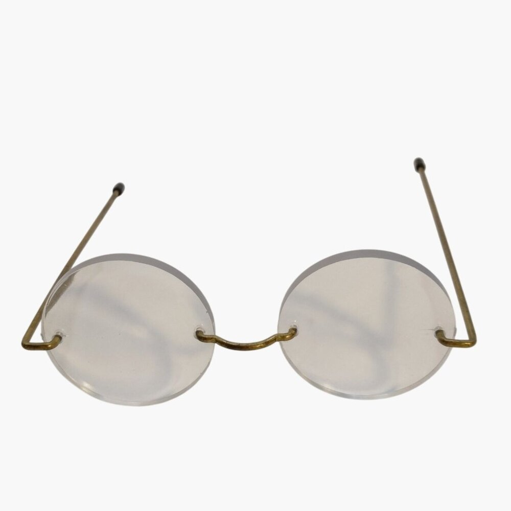 Doll Making eyeglasses Brass Round Frame Clear Lens Spectacles Bear Granny Craft